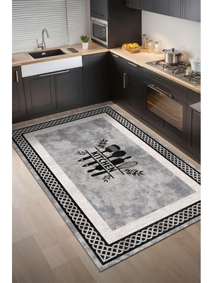 Mythriva Depoba Ravona Şönil Modern Desen Kaymaz Pamuk Tabanlı Yıkanabilir Antibakteriyel Mutfak Halısı 200X300