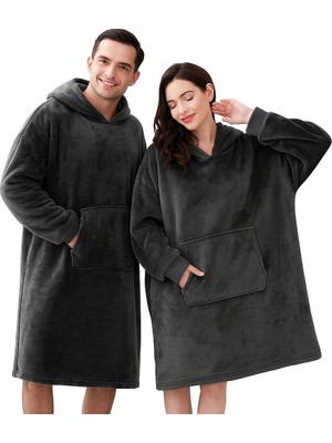 Mythriva Mulberry Wellsoft Kapşonlu Giyilebilir Tv Battaniyesi Unisex Over Size - Antrasit
