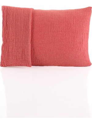Mythriva Rayme Tekstıl Müslin Yastık Kılıfı 2 Adet Set, 50X70 cm 100% Pamuk Yumuşak Nefes Alabilir Kapaklı 4 Katlı Muslin Kumaş Düz Renk Yastık Kılıfları (Kırmızı, 50X70 cm (2 Adet))