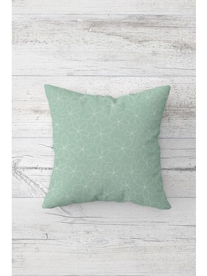 Mythriva Pelangi Line Art Çiçek Desen Çift Tarafı Baskılı Gizli Fermuarlı Yastık Kılıfı Kırlent Koltuk Yastık Kılıfı, Yeşil 45 x 45