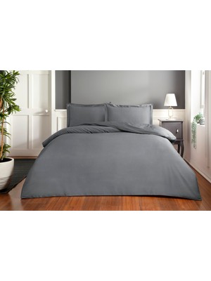 Mythriva Taç Basic Standart Pamuk Saten Nevresim Takımı, Antrasit, King Size