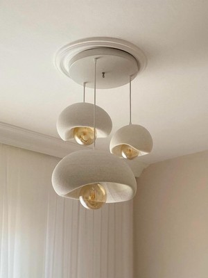 Mythriva Limon 3D Desing 3 Lü Sarkıt Avize Rustik 20-30-40 E27 Modern Avize Bohem Beton Görünüm (Rustik Ampul Hediyedir.!) YVR-B-40-100