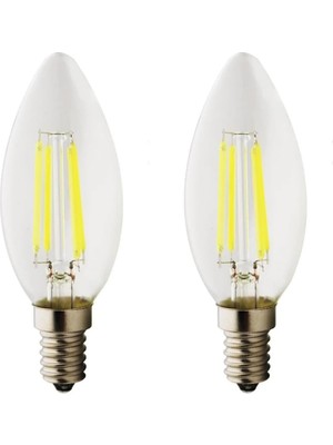 Mythriva Rustik LED Filament Ampul 4 Watt E14 Duy Sarı Işık Dekoratif Vintage Aydınlatma (2, Şeffaf Cam C35)