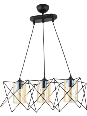 Mythriva Avonni Siyah Boyalı Modern Avize, E27, Metal, Cam, 60X20CM