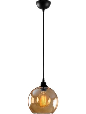 Mythriva Amber LED Modern Camlı Tekli Sarkıt Avize Siyah Metal Gövde E27, SIYAH-020