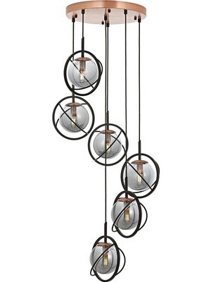 Mythriva Avonni AV-60291-6T-BSY Siyah Boyalı Modern Avize E14 Metal Cam 40CM