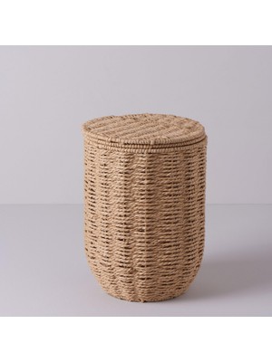 Mythriva Linens Carry 22X22X32 cm Kapaklı Yuvarlak Sepet Naturel