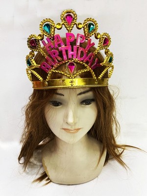 Pileli Store Parti Aksesuar Altın Renk Happy Birthday Yazılı Doğum Günü Tacı 60 cm