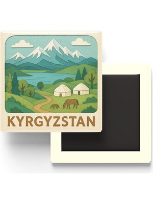 Mythriva Kırgızistan - Paper Cut Art - Baskılı Buzdolap Magneti Kare - 9x9 cm