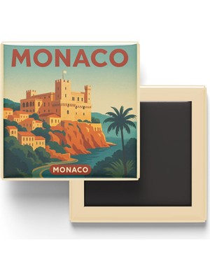 Mythriva Monako Monako - Prens Sarayı - Baskılı Buzdolap Magneti Kare 9x9 cm