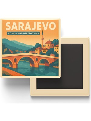 Mythriva Saraybosna Bosna-Hersek - Latin Köprüsü - Baskılı Buzdolap Magneti Kare 9x9 cm