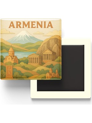 Mythriva Ermenistan - Paper Cut Art - Baskılı Buzdolap Magneti Kare - 9x9 cm