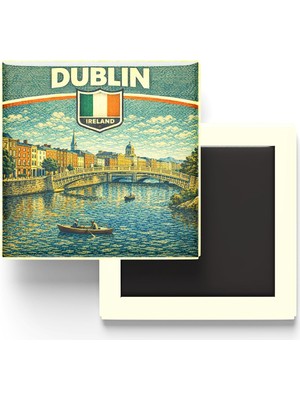 Mythriva Retro Irlanda Dublin Şehri Temalı Vintage Buzdolap Magneti – 9x9 cm