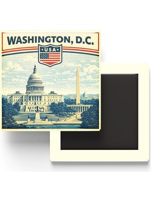 Mythriva Retro Amerika Birleşik Devletleri Washington Şehri Temalı Vintage Buzdolap Magneti – 9x9 cm
