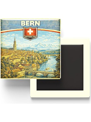 Mythriva Retro Isviçre Bern Şehri Temalı Vintage Buzdolap Magneti – 9x9 cm