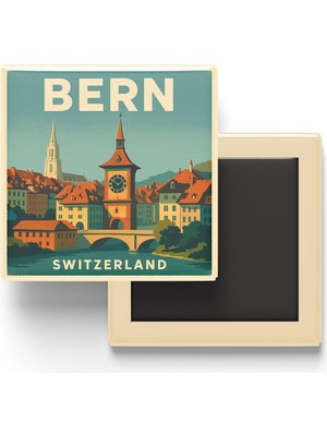 Mythriva Bern Isviçre - Eski Şehir - Baskılı Buzdolap Magneti Kare 9x9 cm