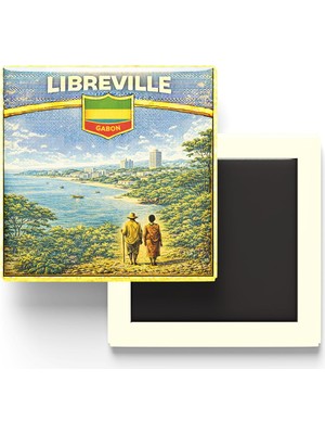 Mythriva Retro Gabon Libreville Şehri Temalı Vintage Buzdolap Magneti – 9x9 cm