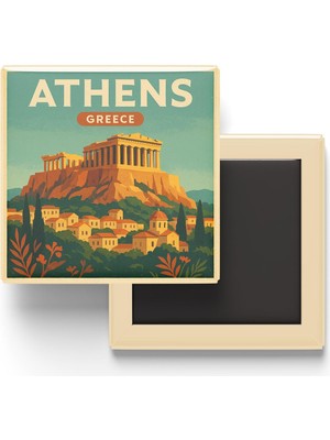 Mythriva Atina Yunanistan - Akropolis - Baskılı Buzdolap Magneti Kare 9x9 cm
