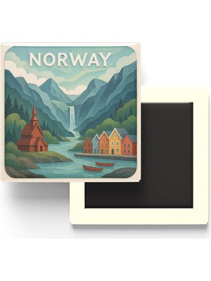 Mythriva Norveç - Paper Cut Art - Baskılı Buzdolap Magneti Kare - 9x9 cm
