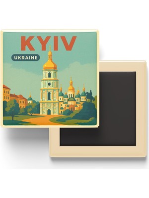 Mythriva Kiev Ukrayna - Aziz Sofya Katedrali - Baskılı Buzdolap Magneti Kare 9x9 cm