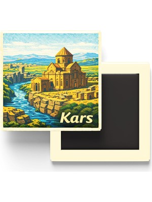 Mythriva Kars - Ani Harabeleri - Baskılı Buzdolap Magneti Kare - 9x9 cm