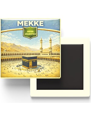 Mythriva Retro Suudi Arabistan Mekke Şehri Temalı Vintage Buzdolap Magneti – 9x9 cm