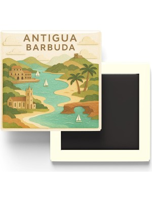 Mythriva Antigua ve Barbuda - Paper Cut Art - Baskılı Buzdolap Magneti Kare - 9x9 cm