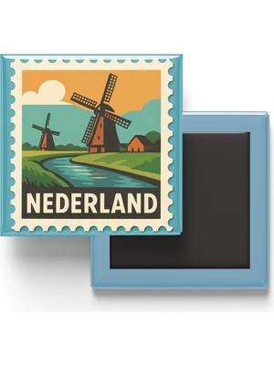 Mythriva Buzdolap Magneti Hollanda Amsterdam Renkli Posta Pulu Temalı - 9x9 cm