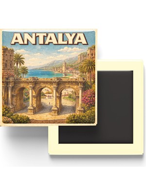 Mythriva Buzdolap Magneti - Türkiye - Antalya - Retro Tema - 9x9 cm