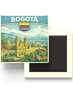 Mythriva Retro Kolombiya Bogota Şehri Temalı Vintage Buzdolap Magneti – 9x9 cm
