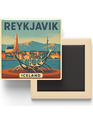 Mythriva Reykjavik Izlanda - Güneş Yolcusu (Sun Voyager Heykeli) - Baskılı Buzdolap Magneti Kare 9x9 cm