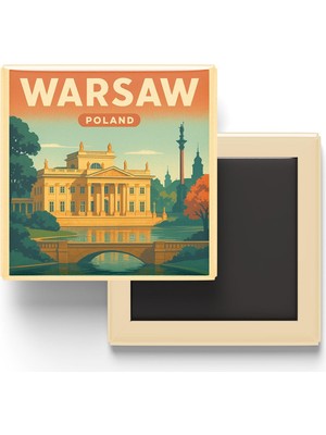 Mythriva Varşova Polonya - Łazienki Parkı - Baskılı Buzdolap Magneti Kare 9x9 cm