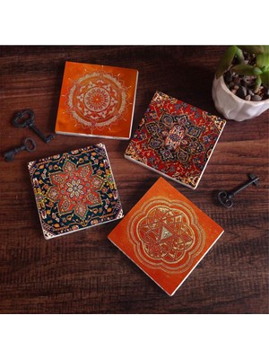 Mythriva Pinecone Stone Desen, Sri Yantra, Mandala Taş Bardak Altlığı Seti - 4 Parça - Dekoratif, Rustik Mutfak Aksesuarı, 10X10 Cm, Kaydırmaz Tabanlı, Şık ve Dayanıklı SC307
