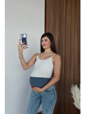 Bqess Hamile Karnı Saran Esnek Bantlı Açık Mavi Rahat Kesim Düz Paça Jean Pantolon