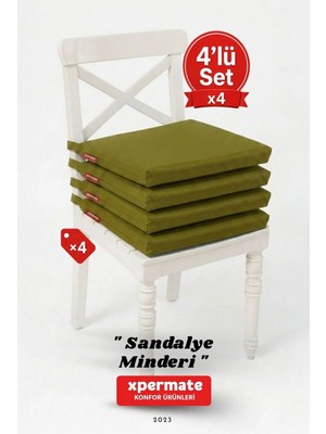 4'lü Sandalye Minderi 40X40 Bağcıklı Su Itici Yıkanabilir Yeşil