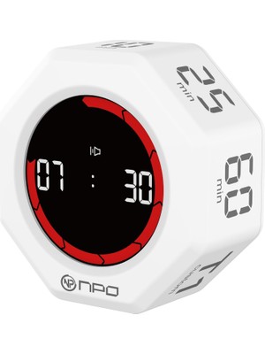 Mythriva Npo NPT51 Alarmlı G-Sensör Otomatik Zamanlayıcılı Küp Kronometre Pomodoro Motivasyon Saati (Beyaz)