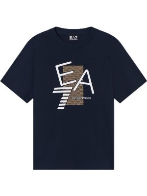 Mythriva Kadın Normal Kesim Ea7 Logo Desenli Yuvarlak Yakalı Kısa Kollu Pamuklu Lacivert T-Shirt 7W001095 AF21636-UB102