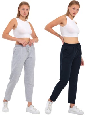Mythriva By Comeor Kadın Siyah-Antrasit Regular Fit Düz Paça Beli Lastikli Bağcıklı 2'li Eşofman Altı Gri-Lacivert Xs