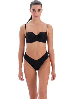 Mythriva Eros Kadın 3155BK Straplez Kaplı Bikini, Örme, Siyah, 40