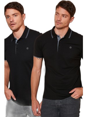 Mythriva Buratti Pamuklu Regular Fit Düğmeli 2'li Paket Polo Yaka T Shirt Erkek Polo Yaka T Shirt 5902118S2