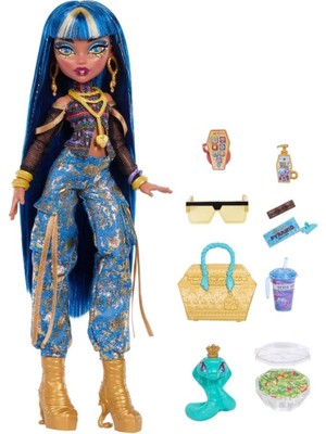 Mythriva Monster High Cleo De Nile Bebek, Altın Kot Kargo Pantolonu ve Aksesuarları JHK32