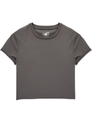 Mythriva Slim Fit Kısa Kollu Bisiklet Yaka Crop Spor Tişört