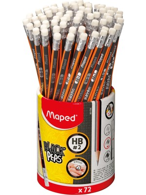 Mythriva Maped Black'peps #2 Grafit Kalem Okul Paketi, Üçgen Şekli, 72'li Paket (851759ZV)