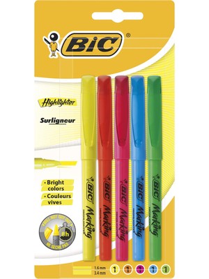 Mythriva Bıc Intensity Marking Highlighter Fosforlu Kalem 5'li Blister Karışık Renkler, Floresan Su Bazlı Mürekkep