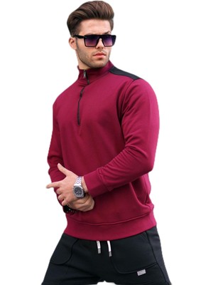 Mythriva Madmext Bordo Fermuar Yaka Basic Erkek Sweatshirt 6157,BORDO Xl