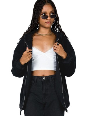 Mythriva Madmext Mad Girls Siyah Kapüşonlu Şardonlu Sweatshirt MG1223,SIYAH S
