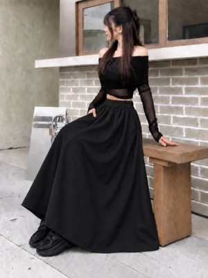 Gökyüzü Moda Kadın Yüksek Bel Maxi Boy Çan Etek