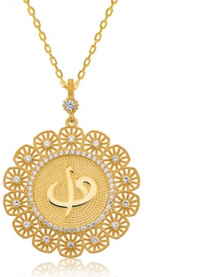 Pileli Store Gümüş Altın Kaplama Elif Vav Bayan Kolye