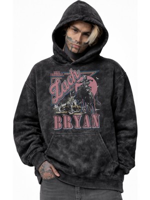 Fuddy Moda Unisex Oversize Zach Bryan Baskılı Kapüşonlu Yıkamalı Sweatshirt