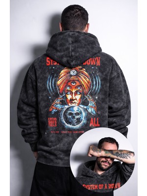 Fuddy Moda Unisex Oversize System Of A Down Sırt Baskılı Kapüşonlu Yıkamalı Rock Band Sweatshirt